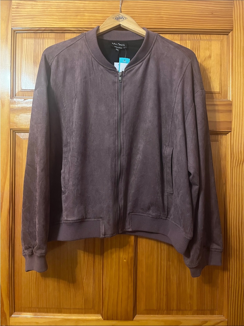 Women’s Faux Suede Bomber Jacket in Deep Plum